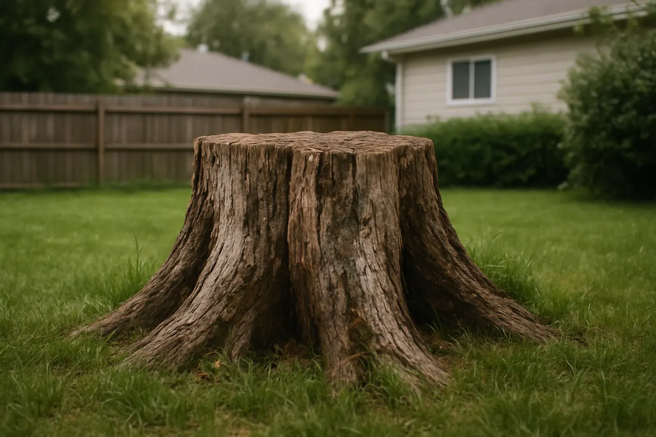 Before stump grinding — tree stump in place