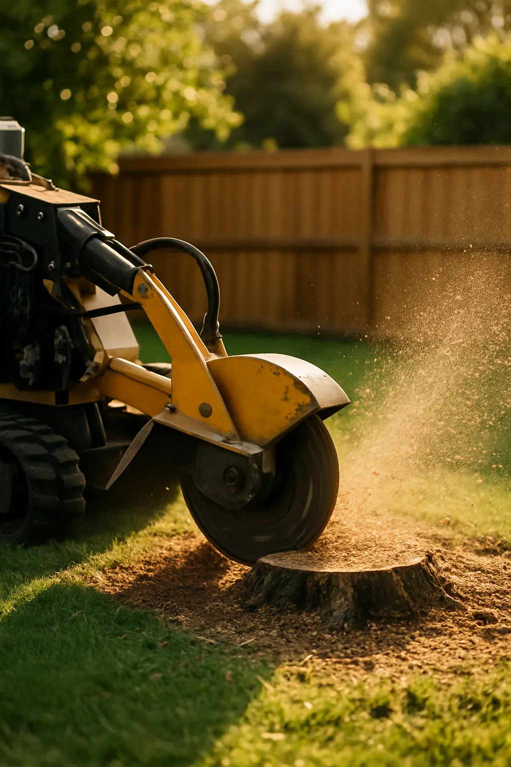 DJ's Stump Grinding grinding a tree stump in a Brisbane bayside backyard